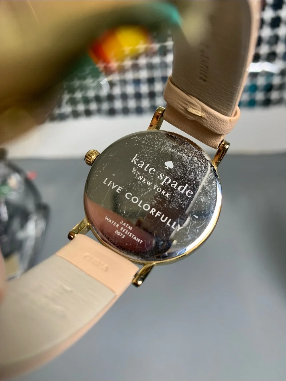 kate spade Beige Pink Leather Strap Gold-Tone Watch